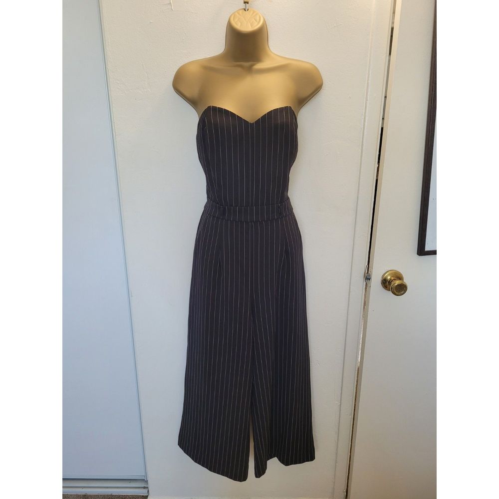 Pinstripe Jumper Jumpsuit | Pockets | Sweetheart Neckline | Womens Size S